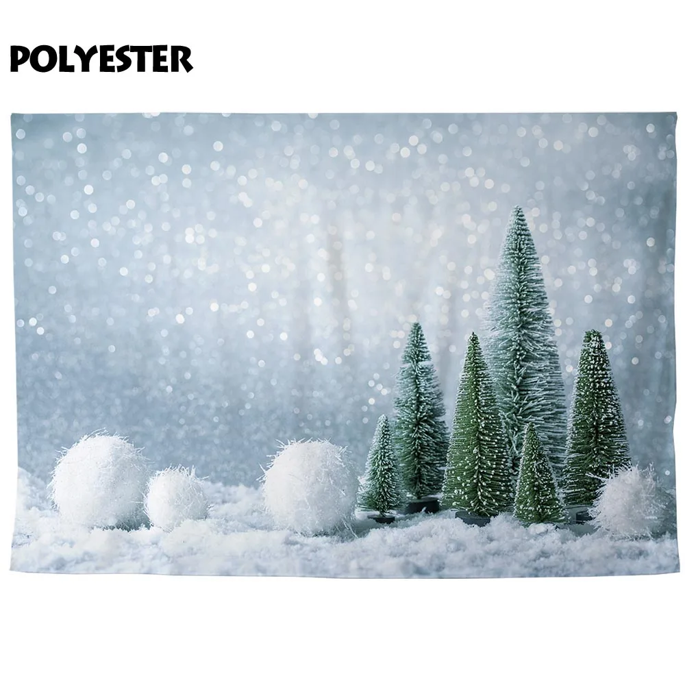 Фон Funnytree для детской фотосъемки с изображением белого снега и зеленых деревьев