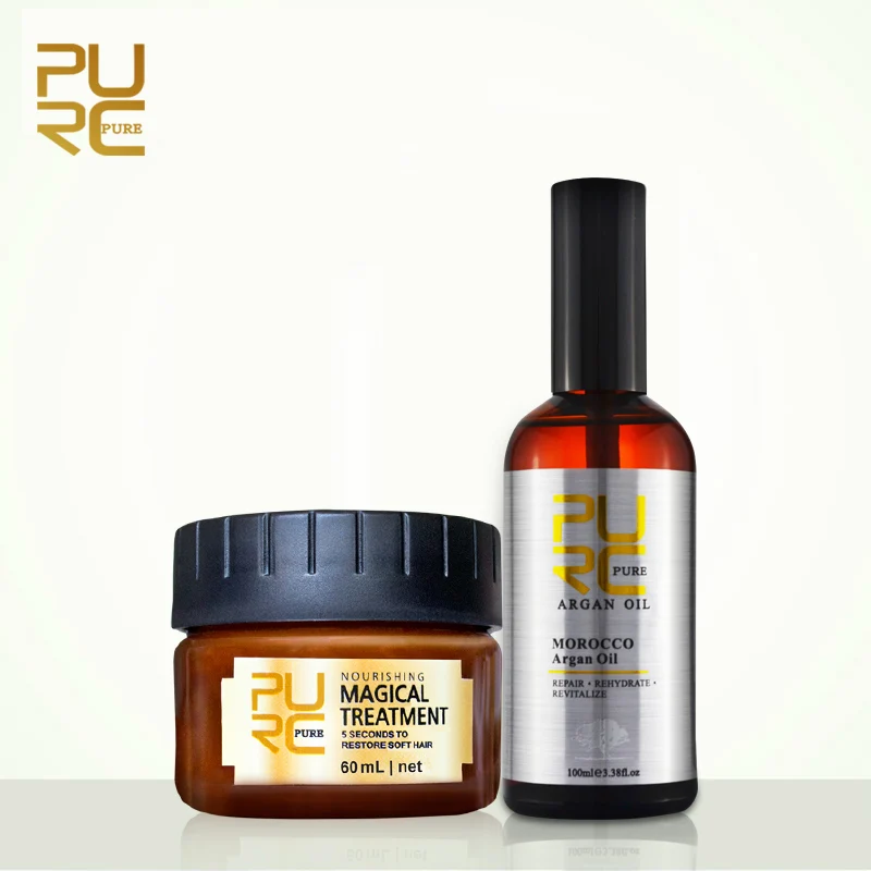 

PURC Magical treatment mask 5 seconds Repairs damage restore soft hair 60ml and Morocco argan oil for hair care 100ml