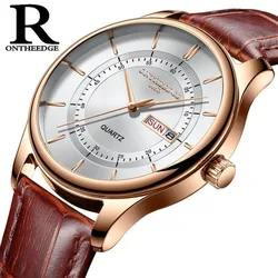 Hohe Qualität Rose Gold Zifferblatt Uhr Männer Leder Wasserdicht Uhren Business-Mode Japan Quarz Bewegung Datum Männlich Uhr reloj