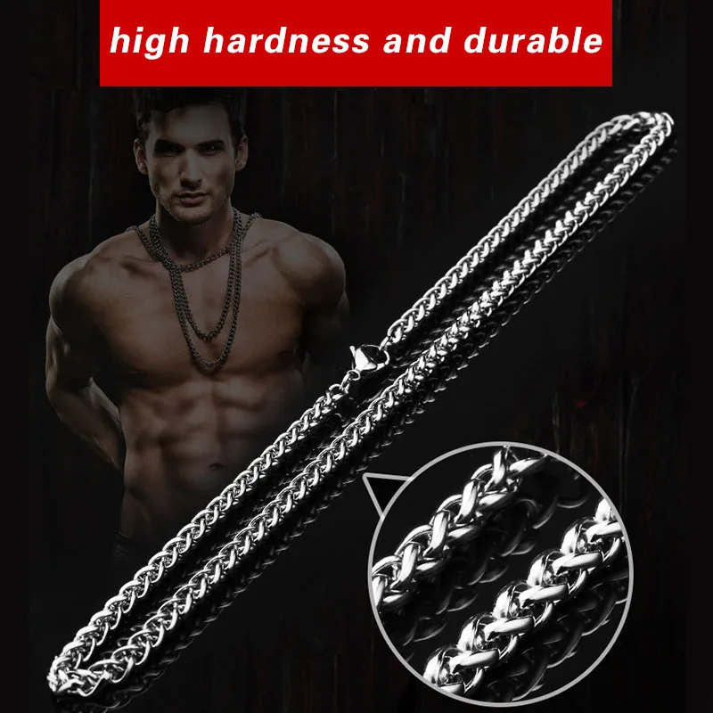 Beier Stainless Steel Necklace Trendy Wheat Chain Necklace Boy Men\'s Necklace Chain Silver Color  LLBN1006