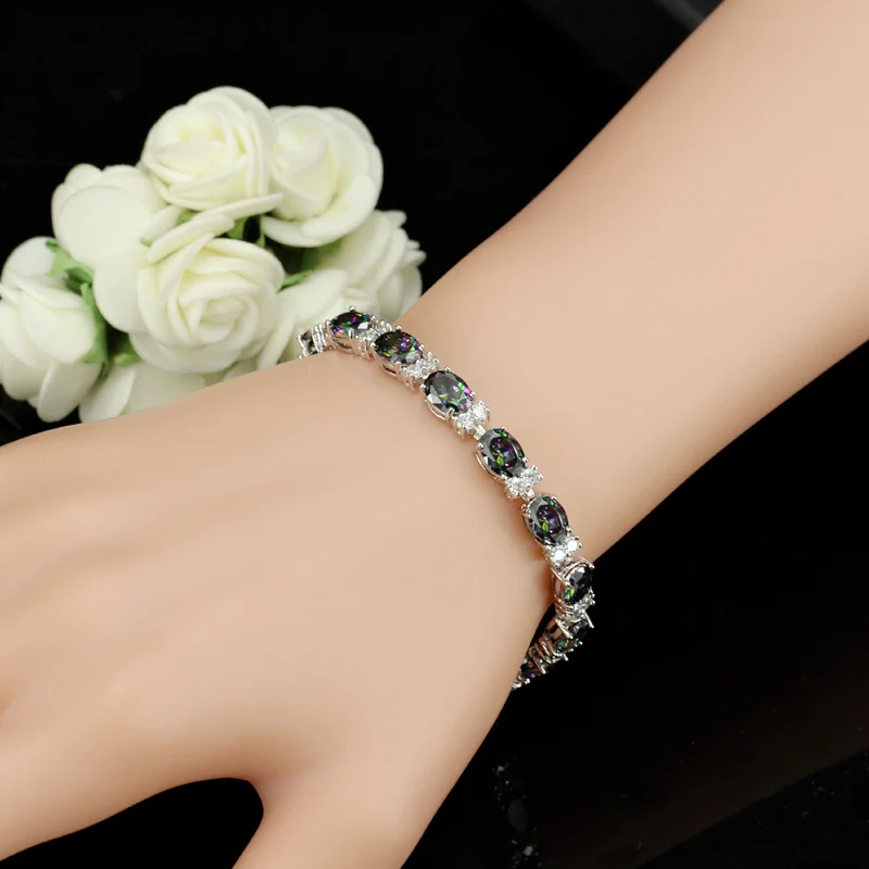 CWWZircons Luxury Design Multicolor Oval Rainbow Mystic Crystal Women Fancy Bracelet with Cubic Zirconia Stones CB149