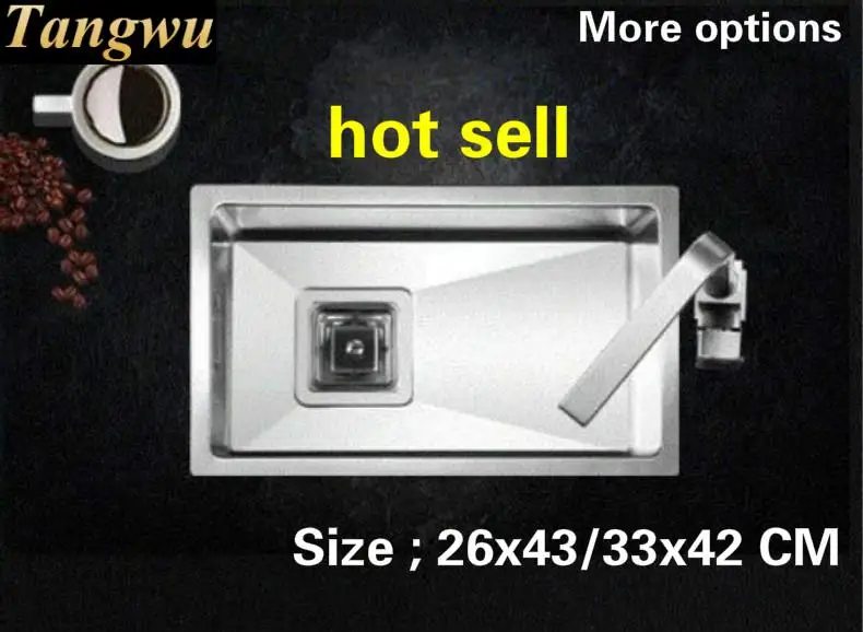 Free shipping Standard mini balcony kitchen manual sink single trough 304 food-grade stainless steel hot sell 26x43/33x42  CM