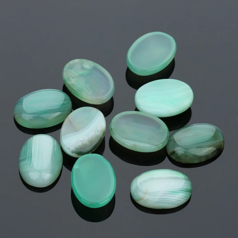 10pcs Natural Stone Oval Flatback Cabochon 13x18/18x25mm Green Stripe Agate Spacers For DIY Jewelry Making Earrings Accessories