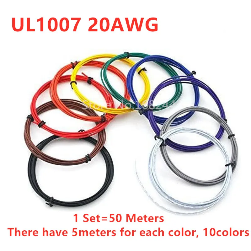 10 colors 50M UL1007 20AWG Wire Electronic Cable Jump Wire 1.8mm PVC Cable