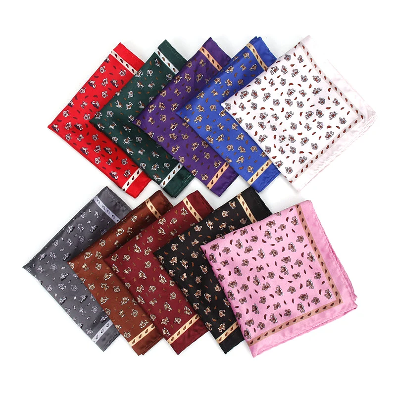 Men\'s Handkerchief Vintage Animal Print Pocket Square Polyester Silk Soft Hankies Wedding Party Business Chest Towel Hanky