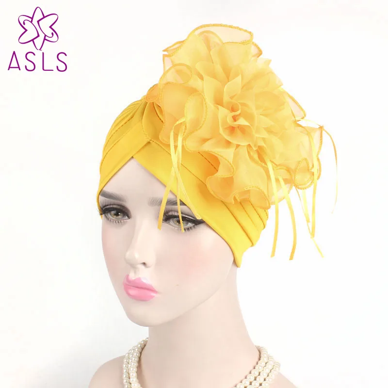 New Fashion Hats Womens Ruffle Turban Headwear With Big Poplin Flower Cocktail Wedding Tea Party Hat Indian Turban Hats