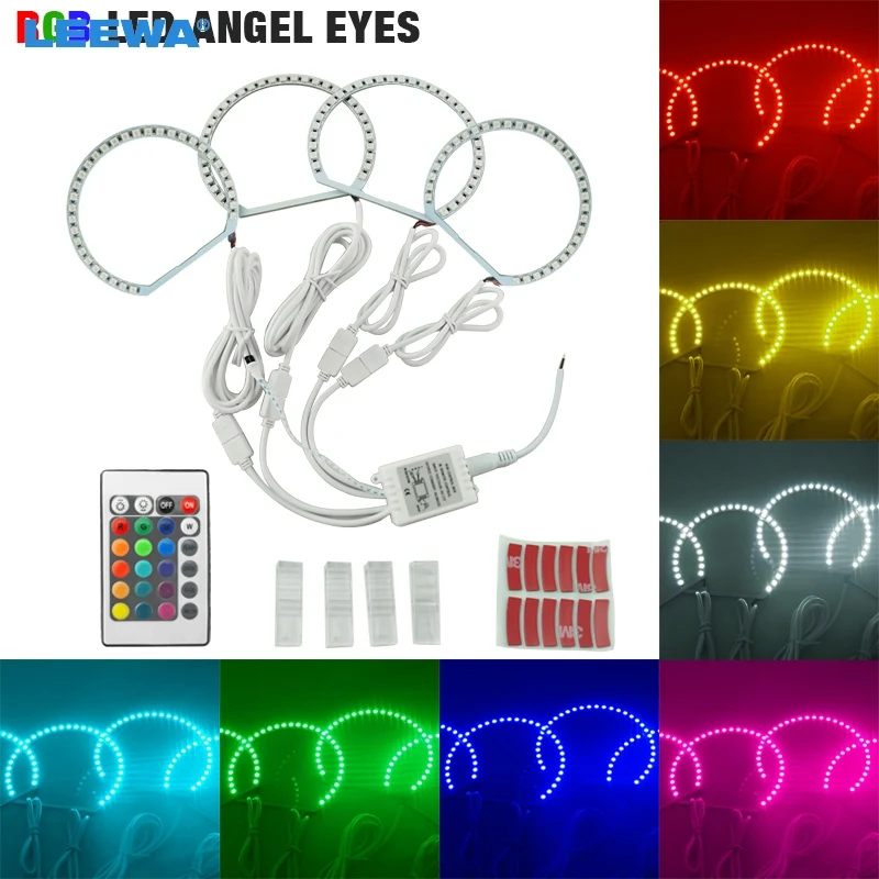 

LEEWA 4X131mm Car RGB Multi-Color LED Angel Eyes Halo Ring Light Kit Wireless Remote Control For Lada VAZ 2106 #CA1104
