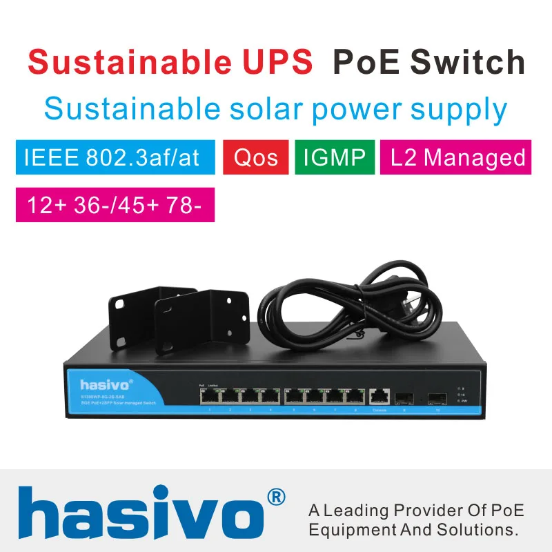 

Solar power pos switch Sustainable UPS 8 Port 1000M Gigabit PoE Switch Sustainable solar power supply Managed Switch