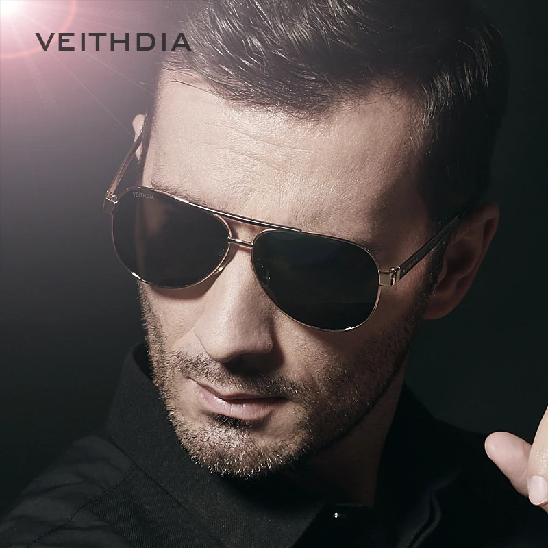 VEITHDIA Sunglasses Pilot Men Brand Designer Polarized UV400 Lens Vintage Fashion Sun Glasses Eyewear Accessories For Male  3152