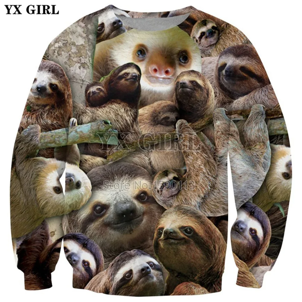 

YX GIRL Brand clothing Drop shipping Men/Women Long Sleeve Animal sloth 3d Print Hoodies Harajuku Novelty Sweatshirts