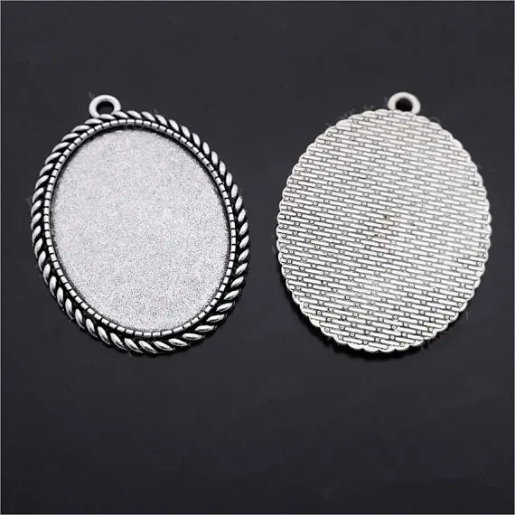 50pcs Antique Silver/Antique Bronze Oval Base Setting Tray Bezel Pendant Charm/Finding,fit 30mmx40mm Cabochon/Cameo,DIY Jewellry