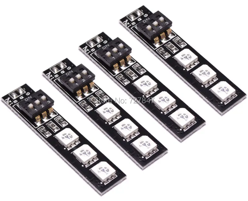 4 x RGB 5050 LED Lights Board 7 Color 12V w/DIP Switch for QAV250 Quadcopter