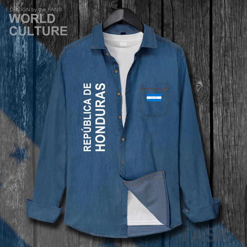 Honduras HND Honduran Catracho Men tops Autumn Cotton Flags Turn-down Collar Jeans Shirt Long Sleeve Cowboy Coat fashion Clothes