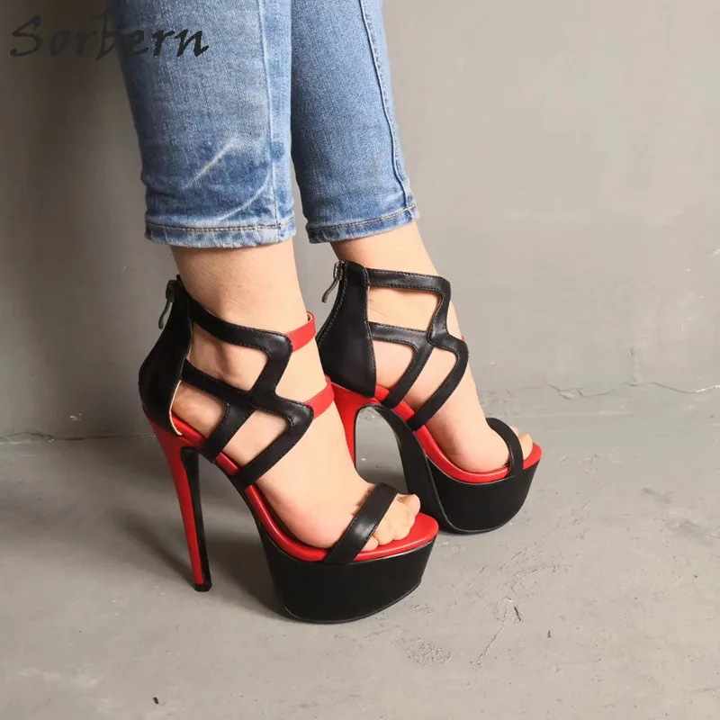 Sorbern Rot Und Schwarz Frauen Sandalen Schuhe Sommer 2019 Stil Sandales Femme Plus Größe Mode Damen Sandalen Schuh