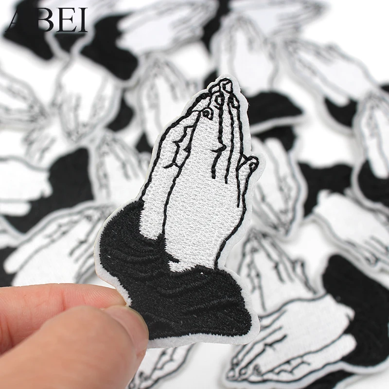 10pcs/lot Embroidered handclap Appliques Iron On Embroidery gesture Patches Diy Hands Sewing Appliqued Sewing Clothes Stickers