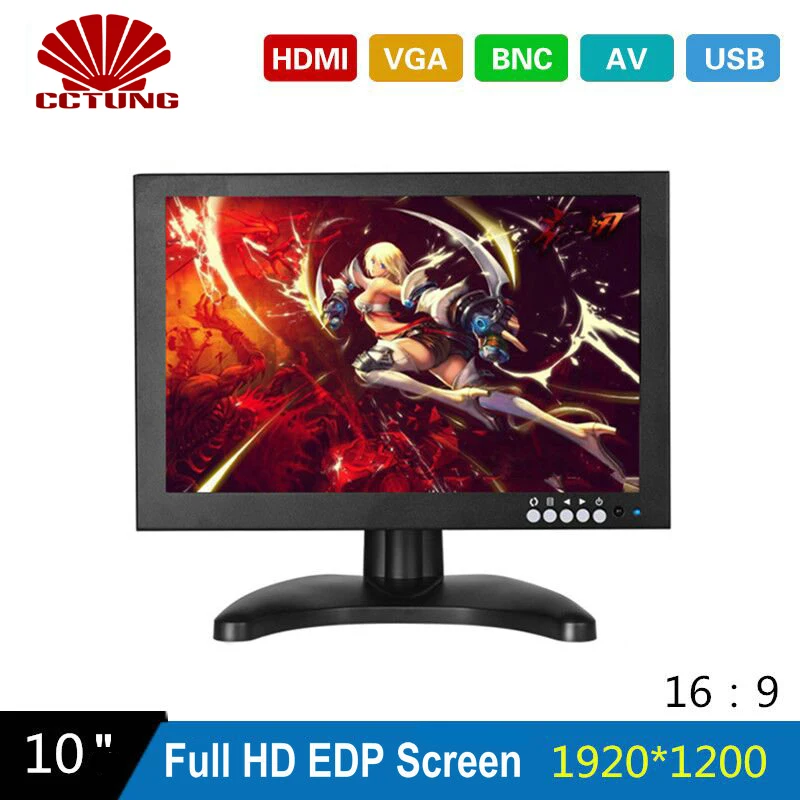 

10 Inch EDP 1920X1200 CCTV Monitor with Metal Shell & HDMI VGA AV BNC Connector for PC Multimedia Monitor Display Microscope etc