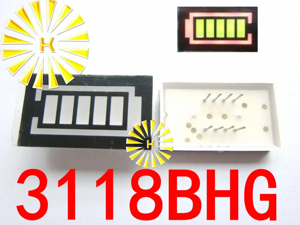 5PCS x 5 Segment Battery Style LED Digital Tube Display Yellow Green LED Inner + Red LED Outer 3118BHG Light Beads