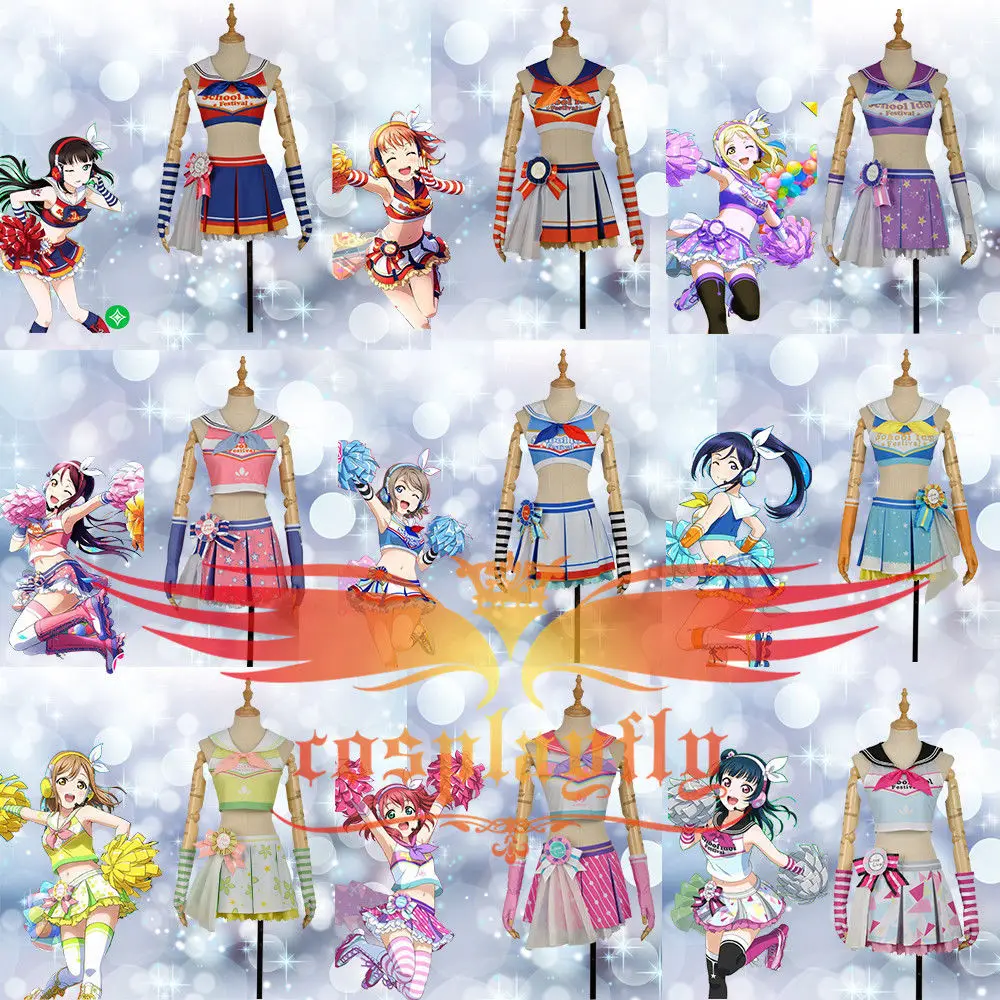 Stock LoveLive!SunShine!! Aqours Hanamaru Kanan Ruby Yoshiko Riko Chika Dia Watanabe Mari Cheerleaders Awakening Cosplay Costume