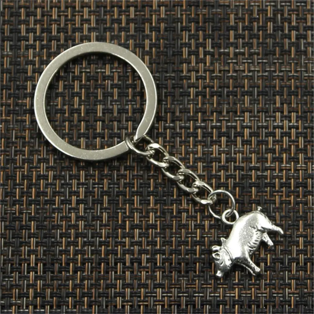 New Fashion Men 30mm Keychain DIY Metal Holder Chain Vintage 3D Pig 21x16mm Silver Color Pendant Gift