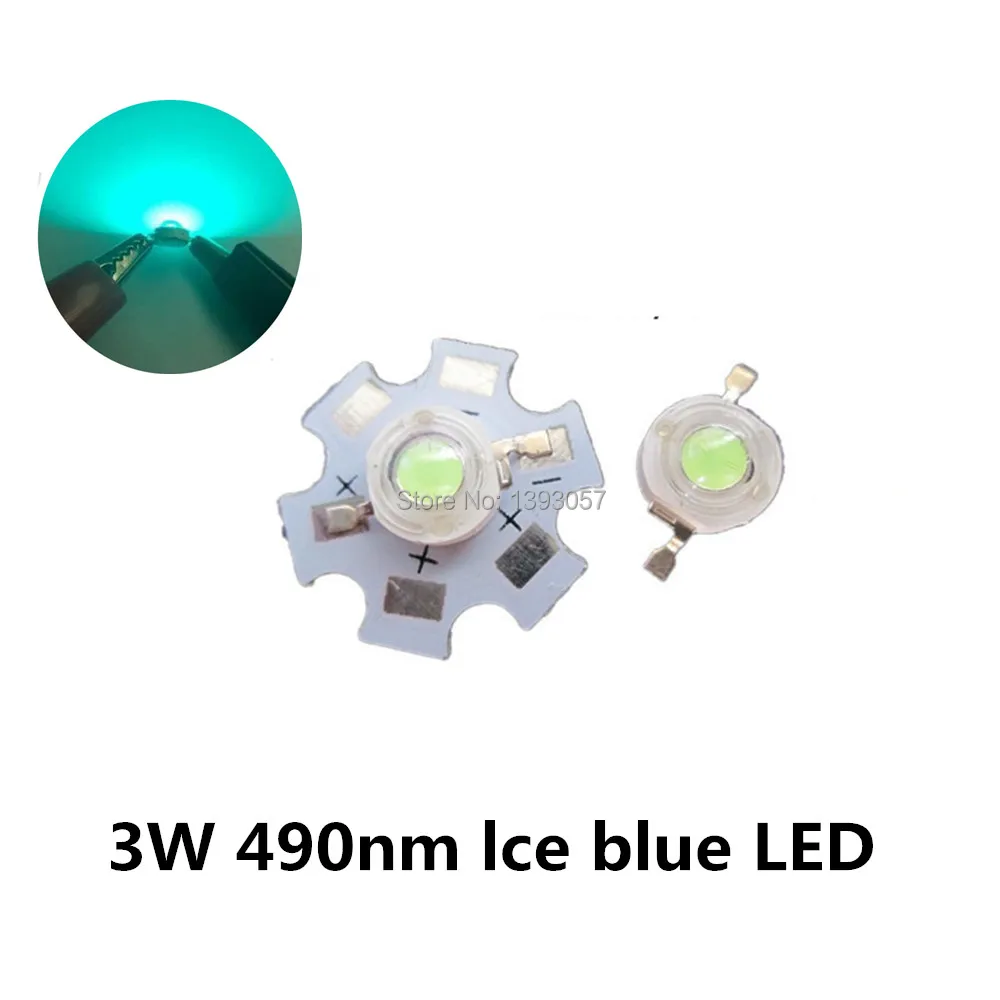 10 - 500pcs 3W High Power LED Lamp Ice blue 480nm 490nm 3.2-2.6v 700mA light-emitting