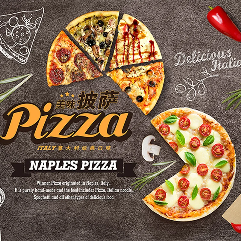 Papel de parede para mural de alimentos, personalizado, qualquer tamanho, atmosfera criativa, desenhos animados, pizza, café, restaurante, fundo