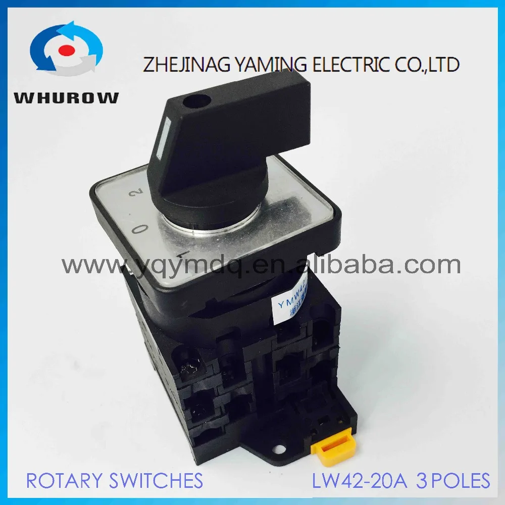 3 Pole Manual Cam Switch Industrial DIN Rail YMW42-20/3 Black 20A 12 Terminal Rotary Universal Selector