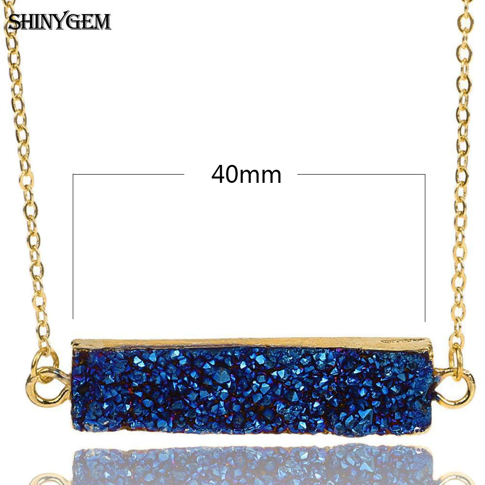 ShinyGem 10*40 مللي متر Druzy حجر اليدوية المعدنية كريستال مستطيلة قلادة الذهب سلسلة الأحجار الكريمة الطبيعية مجوهرات للنساء #2