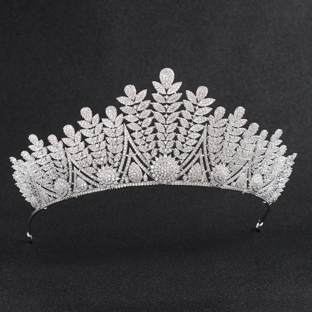 

Crystals CZ Cubic Zirconia Wedding Bridal Royal Leaves Tiara Diadem Crown Women Prom Hair Jewelry Accessories CH10128