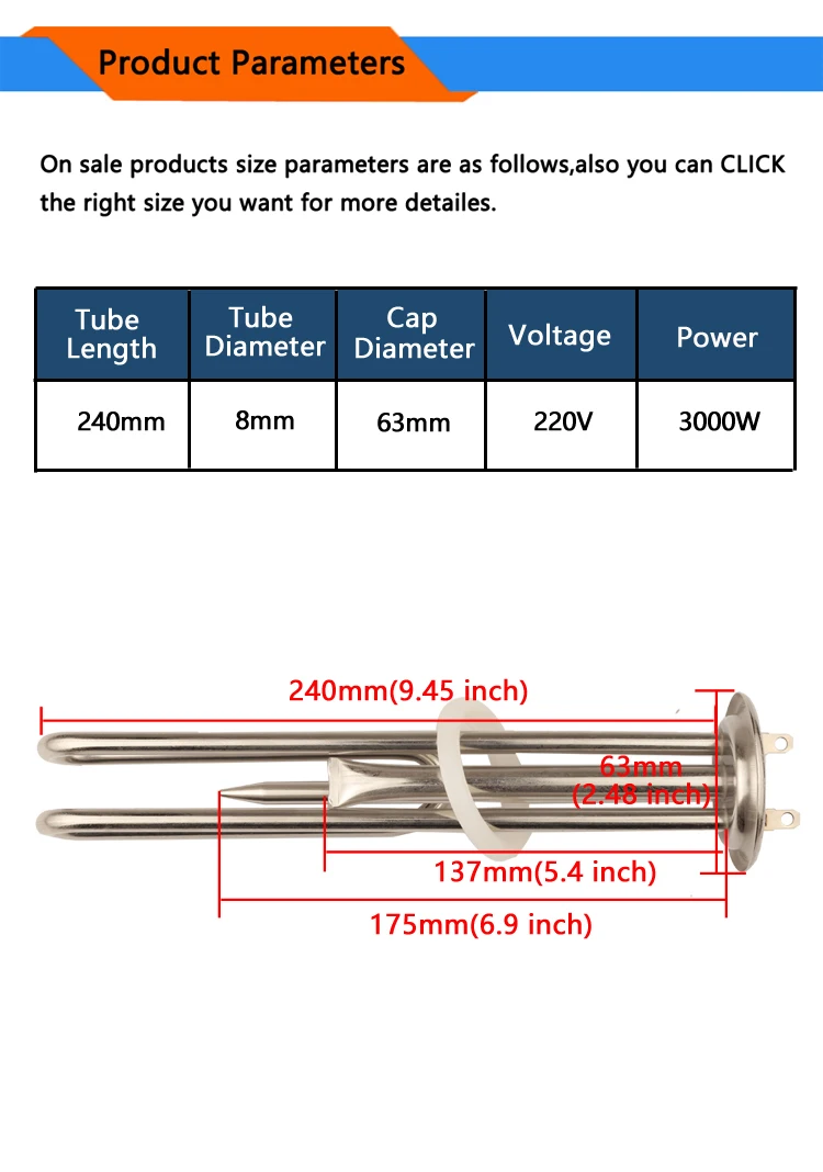 63 mm Kappe, 220 V, 1,5 kW/2 kW/3 kW, Butan-Gas-Warmwasserbereiter – Widerstandsheizelement für Wärmepumpe, Poolheizung, 2 Sonde – Detail 4