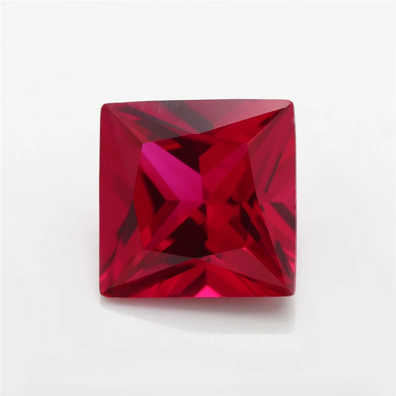 50PCS 3x3~10x10mm Square Shape  Princess Cut Loose Corundum Red Color  Synthetic stone For Jewelry DIY Gems Stone 5#