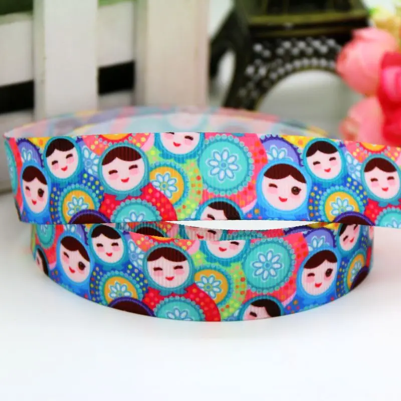 DHK 7/8'' 5yards Matryoshka doll rus printed grosgrain ribbon headwear hair bow diy party decoration OEM Wholesale 22mm C1138