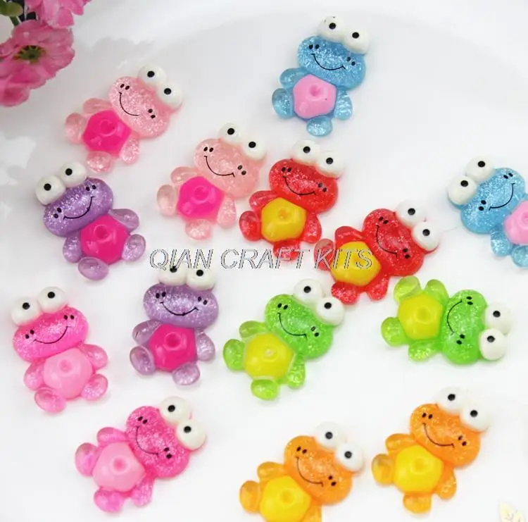 120pcs Lovely Paint Glitter Mixed Frog Cute Resin Cabochon for Kawaii Decoden DIY Projects 20*15mm frogie d25