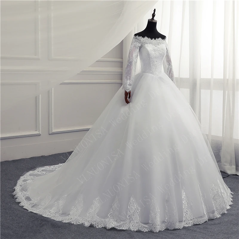 Off Shoulder Elegant Ivory White Plus Size Wedding Dress Long Sleeve VLNUO NISA Bride Ball Gowns Vestidos De Noiva Robe Mariee