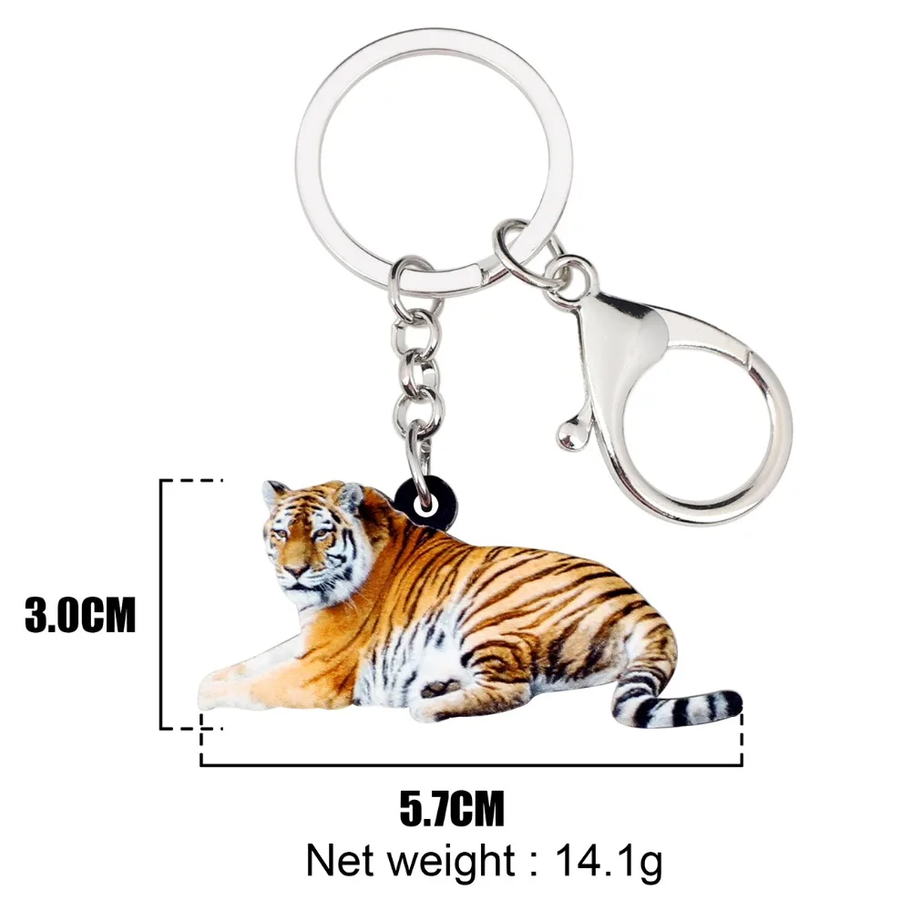 Bonsny Acrylic Elegant Jungle Tiger Key Chains Keychains Rings Wild Animal Jewelry For Women Girls Handbag Purse Charms Pendant