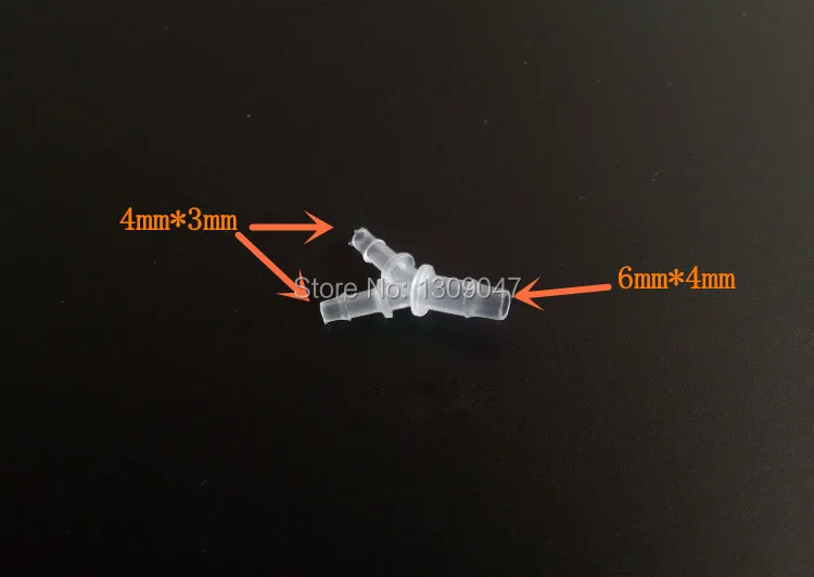 50pcs/lot Plastic ink tube connector Eco solvent printer tube connector 6X4mm to 4X3mm Mutoh Roland Mimaki Y shaped connectors