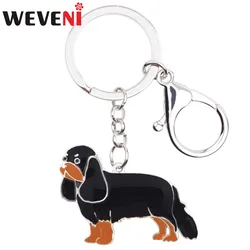 WEVENI Enamel Metal Cavalier King Charles Spaniel Dog Key Chains Keychain Rings Anime Jewelry For Women Girls Handbag Car Charms