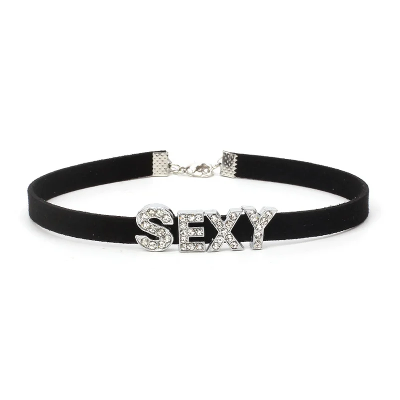 Fashion Rhinestone SEXY Letter Necklace Women Korean Velvet Clavicle Chain Choker Necklaces Neck Collares Harajuku Jewelry YRX08