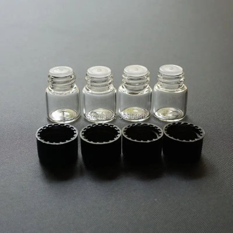 1ml 2ml 3ml clear Glass Bottle With black plastic cap.Essential Oil Container,mini container,sample bottle F445