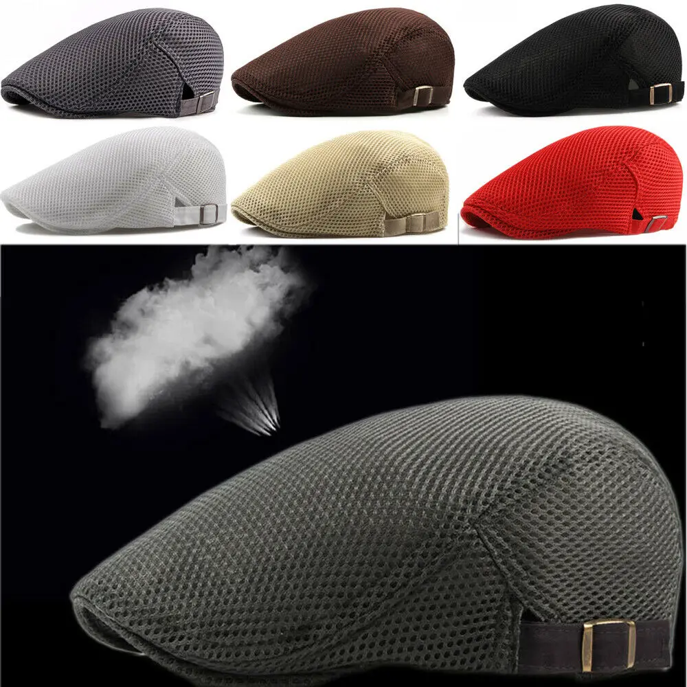 Fashion  Men Women Flat Cap Mesh Summer Golf Driving Sun Beret Cabbie hat Breathable French Style 7 colors