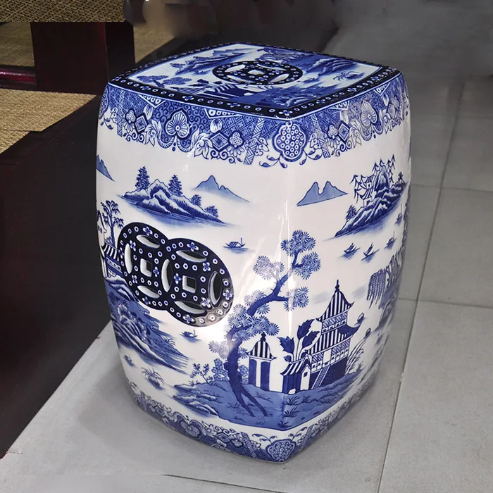 Jingdezhen Ceramic Hand-painted Blue And White Porcelain stool European-style Bathroom home decoration porcelain stool