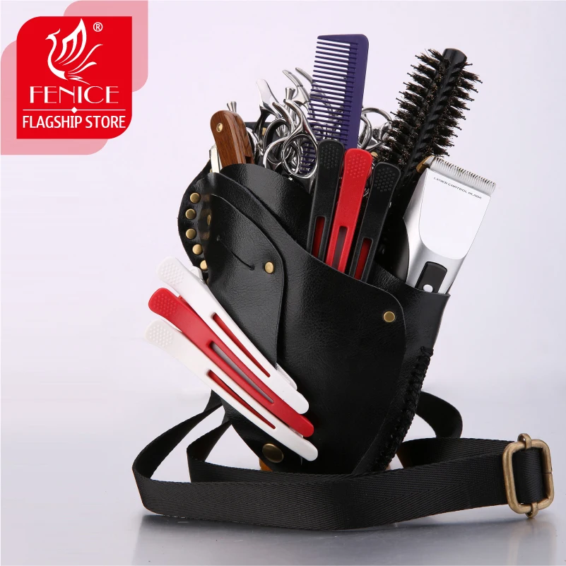 Fenice High Quality Vintage  Leather Case Hairdressing Barber Salon Holster Pouch Styling Tools 7 Hair Scissors Bag