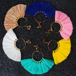 LFPU New Arrival Fan Shaped Long Tassel Earrings Statement Bohemian Clip on Earrings For Women Party Holiday Jewelry