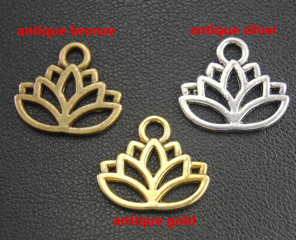 50 pcs  Bronze Silver Color Gold Lotus Flower Charms Pendant Fit DIY Bracelet Necklace Jewelry Findings