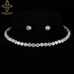 TREAZY Silver Color Circle Crystal Bridal Jewelry Sets Shinning Rhinestone Necklace Earrings Set Women for Wedding Accessories