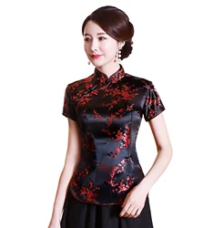 Shanghai story krótka, w stylu Qipao top tradycyjny chiński sztuczny jedwab/satynowy top smok i hafowany feniks bluzka top Qipao Shirt