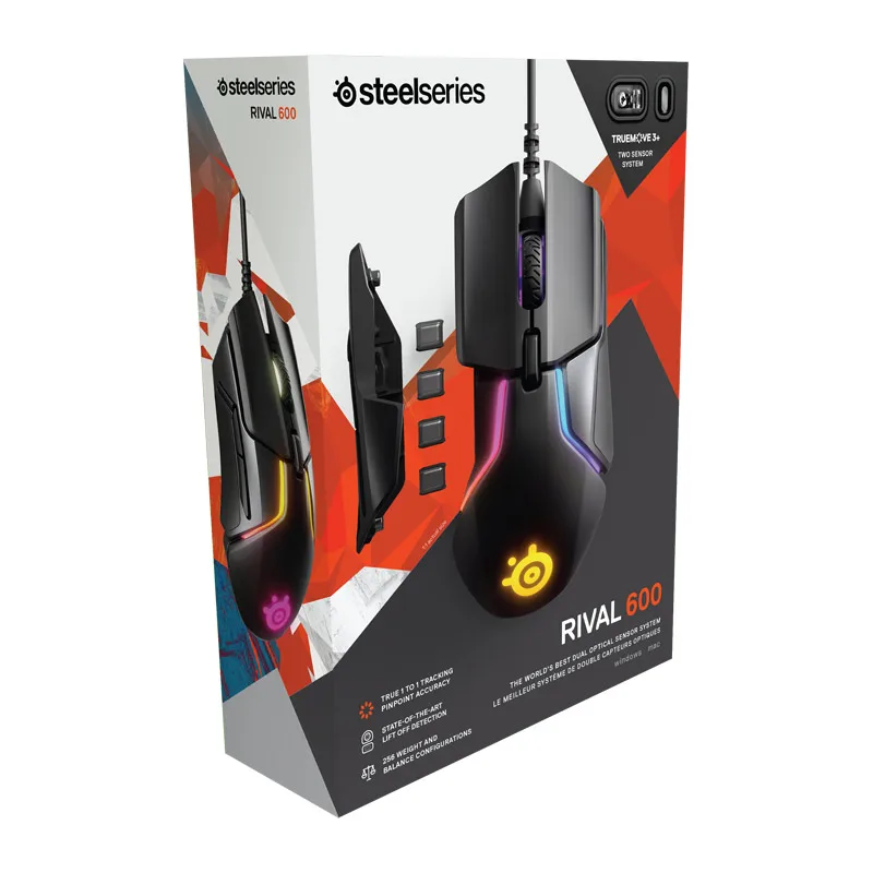 SteelSeries-Souris de jeu filaire Rival 600, RVB SRL, programmation double capteur, contrepoids antidérapant, poids libre