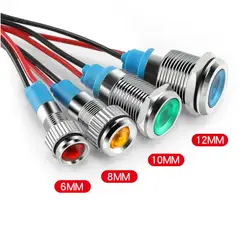 10mm 12v mini Metal LED Pilot Panel Dash Signal Indicator Warning light 15cm cable Chrome Finish Car Boat Marine