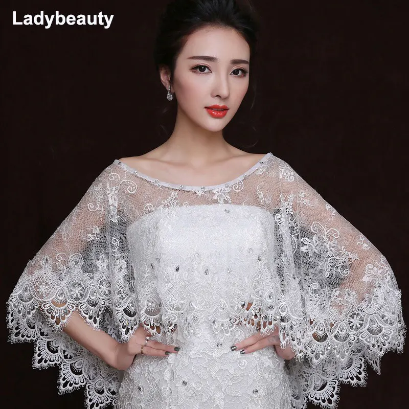 Ladybeauty 2018  New Wedding Shawl White Lace Shawl Luxury Beading Bridal Shawls Wedding Wrap Jacket Accessories