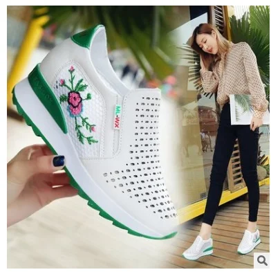 Summer Women Shoes Casual Cutouts Lace Canvas Shoes Hollow Floral Breathable Platform Flat Shoe White Black 23-25.5cm