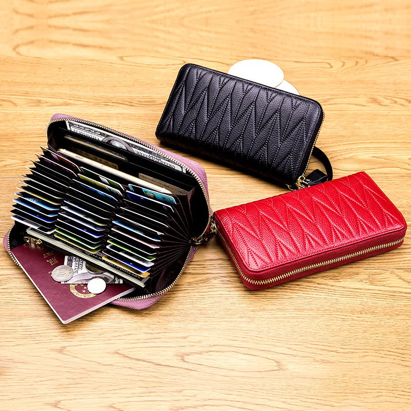 New Genuine Leather Women Long Wallet Coin Purse Female Clutches Money Wallets Party Bag Handbag for Cell Phone 36 Card Holder